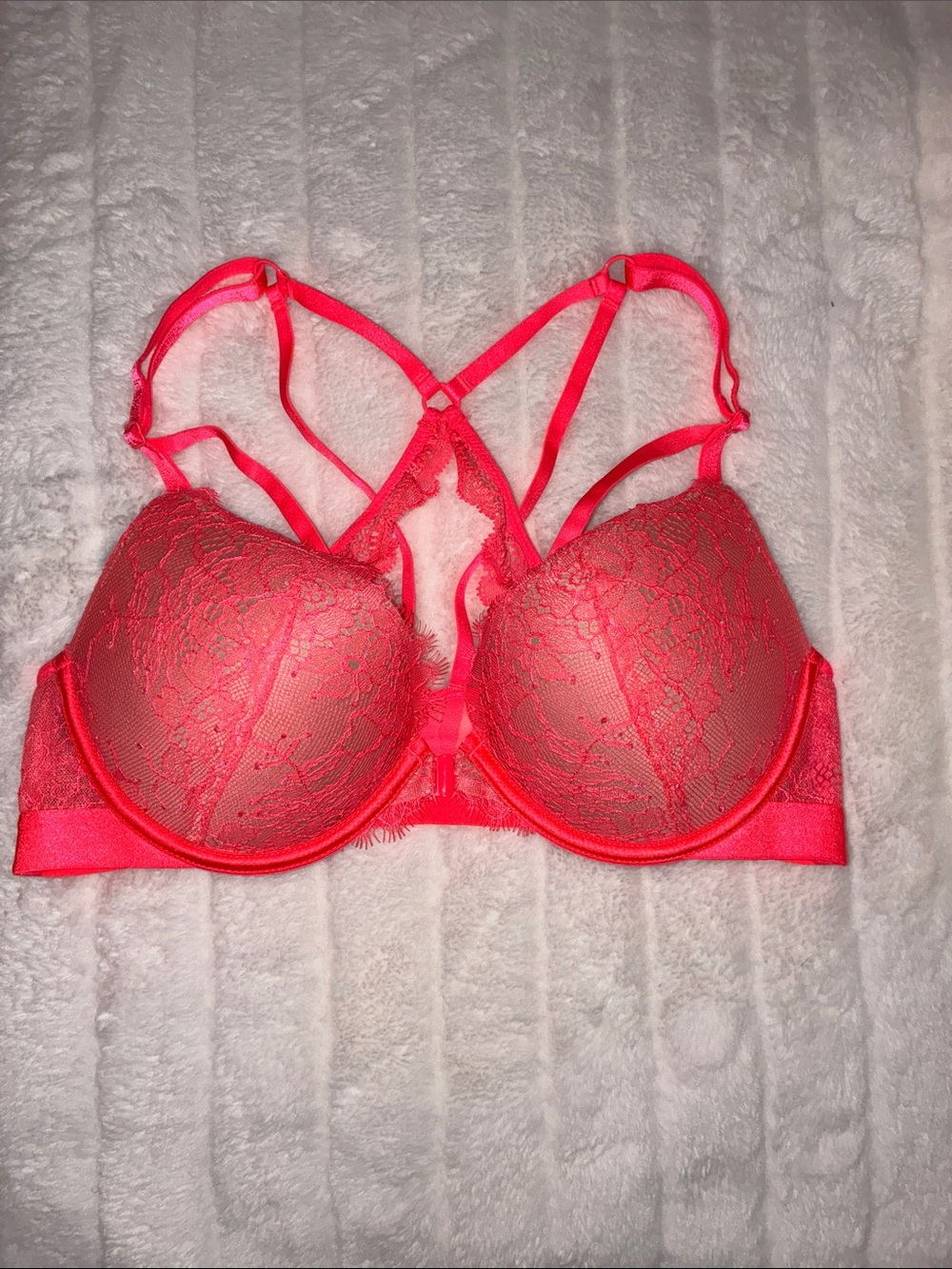 Victoria's Secret Hot Pink Lace Push-Up Bra with Strappy Back